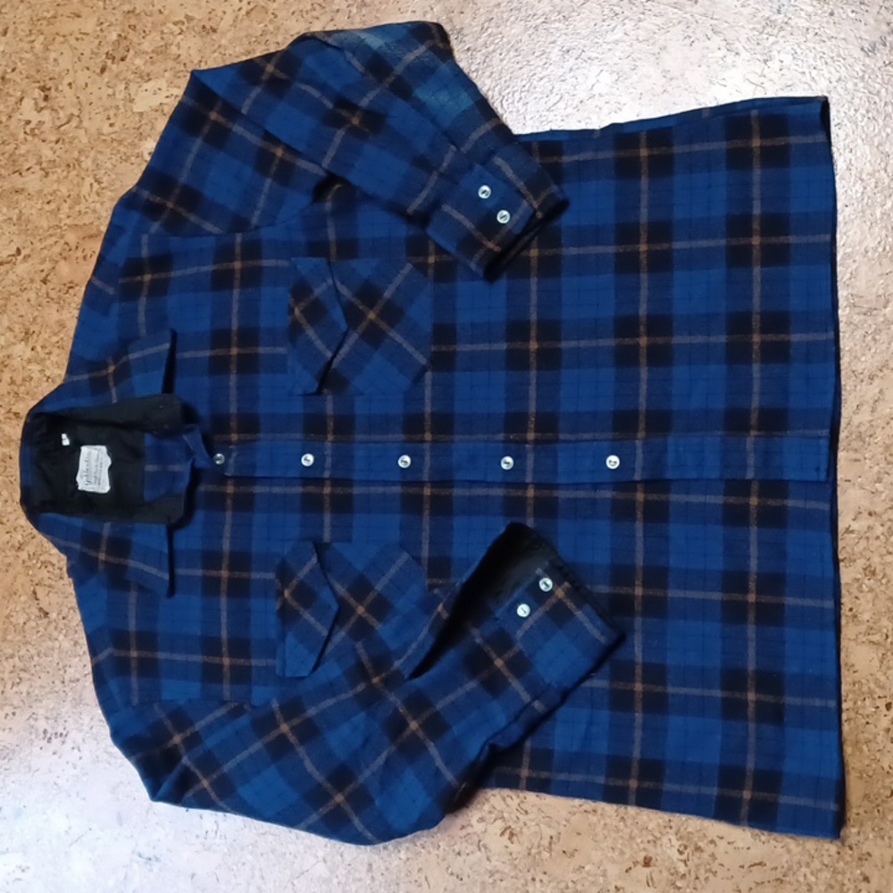 Golden Line Vintage Plaid Wool Blend Shirt Men's L Made in Poland